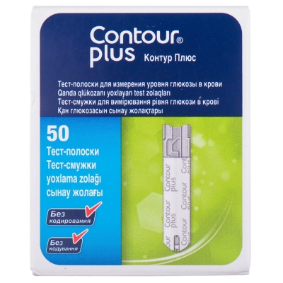 Тест-смужки Contour plus для глюкометра, 50 штук